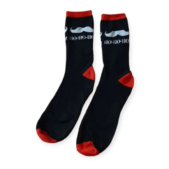 HO-HO-HO! Women's Black and  Red Long Christmas Socks - Picture 1 of 3